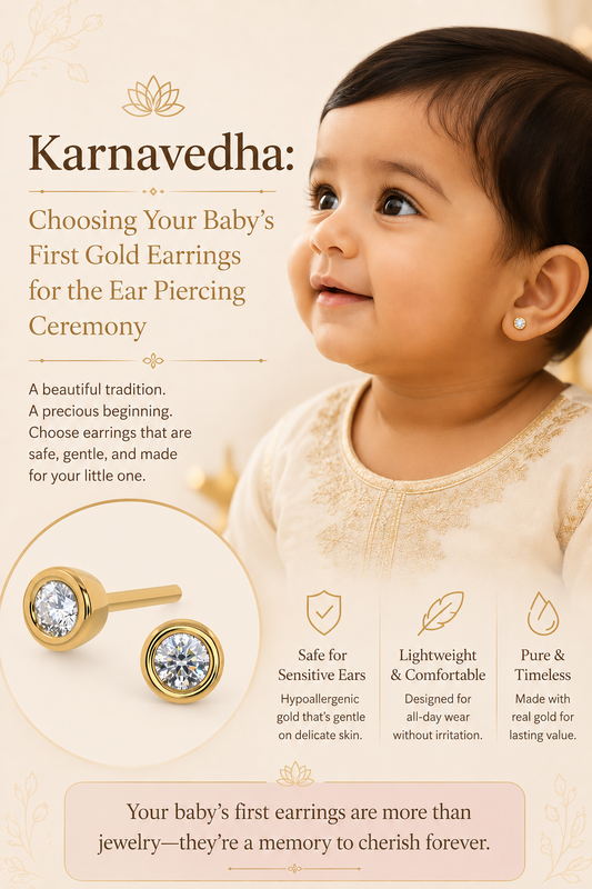 Baby's first gold earrings for Karnavedha ear piercing ceremony - LadyBug Jewels