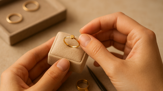 Indian infant gold ring threaded onto a gold chain, a common sizing workaround